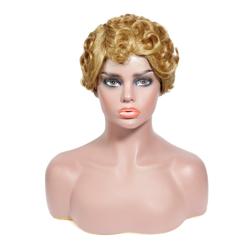 Stema Brown Pixie Cut Machine Made Human Hair Wigs